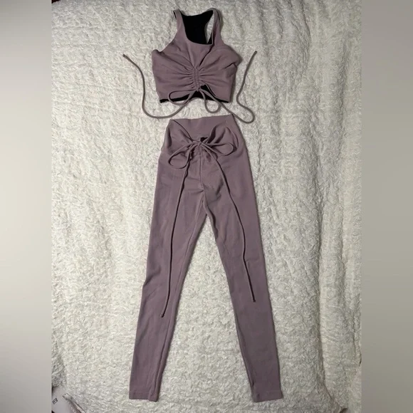 Koral Mauve High-Rise Ruched Tie-Front Leggings Set Women’s size small - Picture 2 of 8